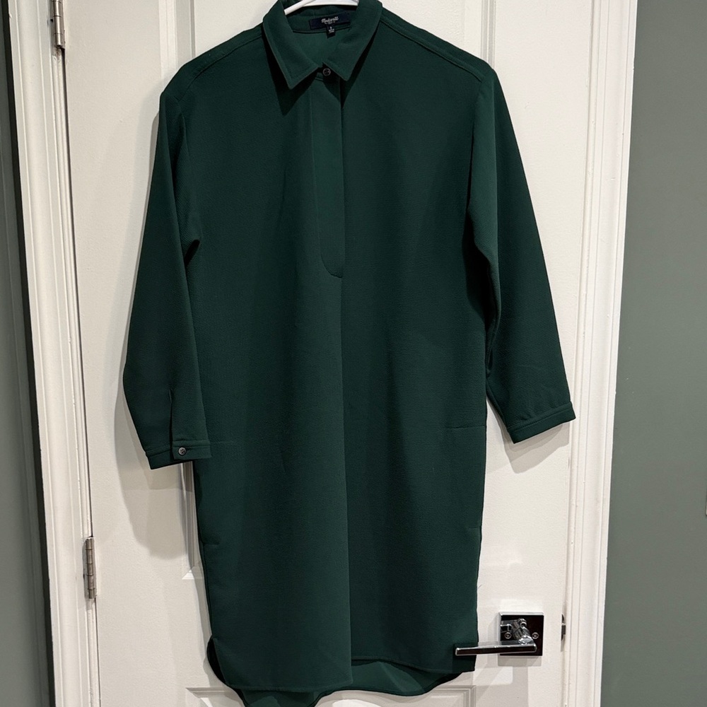 Madewell Forest Green Textured Shirt Dress